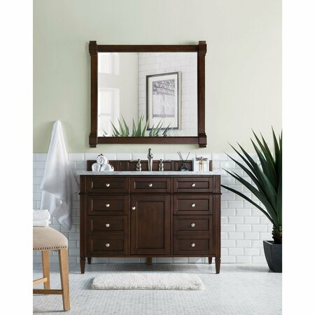 James Martin Vanities Brittany 48in Single Vanity, Burnished Mahogany w/ 3 CM Carrara Marble Top 650-V48-BNM-3CAR